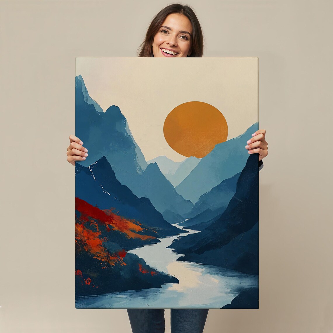 Sunset Between Mountains Landscape Art Print - Image 4