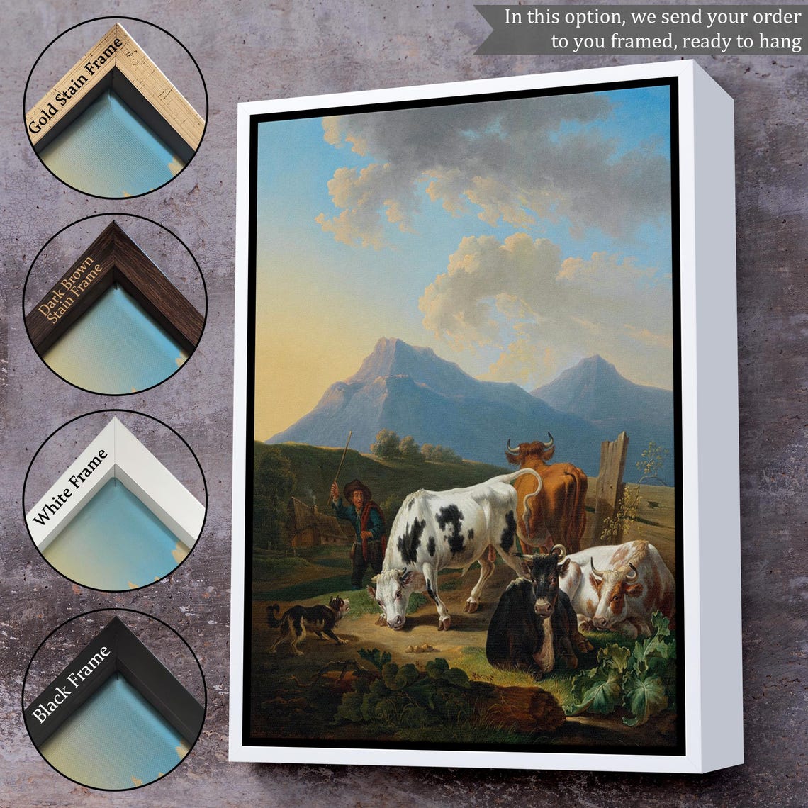 Classic Pastoral Farmer With Cattle Alpine Valley Oil Poster - Image 3