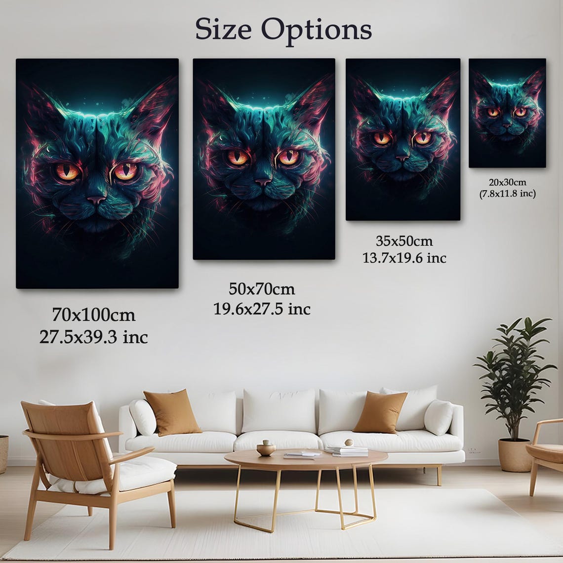 Neon Black Cat Glowing Eyes Dark Cyberpunk Pet Portrait Art Poster - Image 4