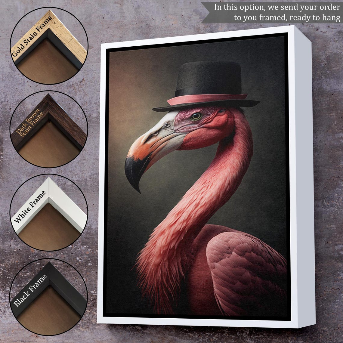 Flamingo Wearing Top Hat Classic Portrait Quirky Animal Art Print - Image 3