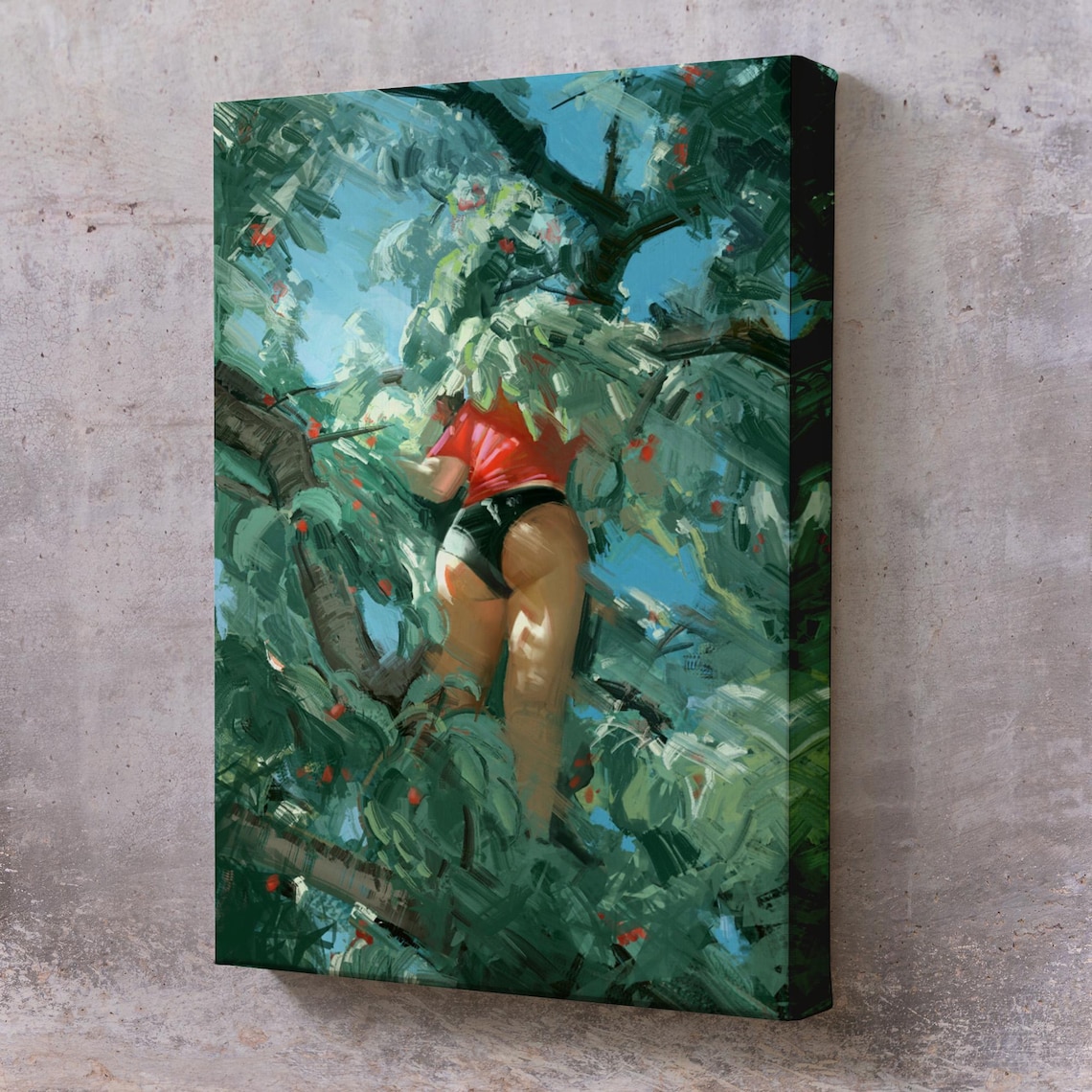 Woman Picking Red Cherries From Tree Impressionist Garden Art Poster
