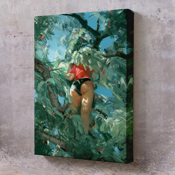 Woman Picking Fruit From A Tree Painting Housewarming Gifts N Wall Art N Modern Wall Decor Framed Wall Art