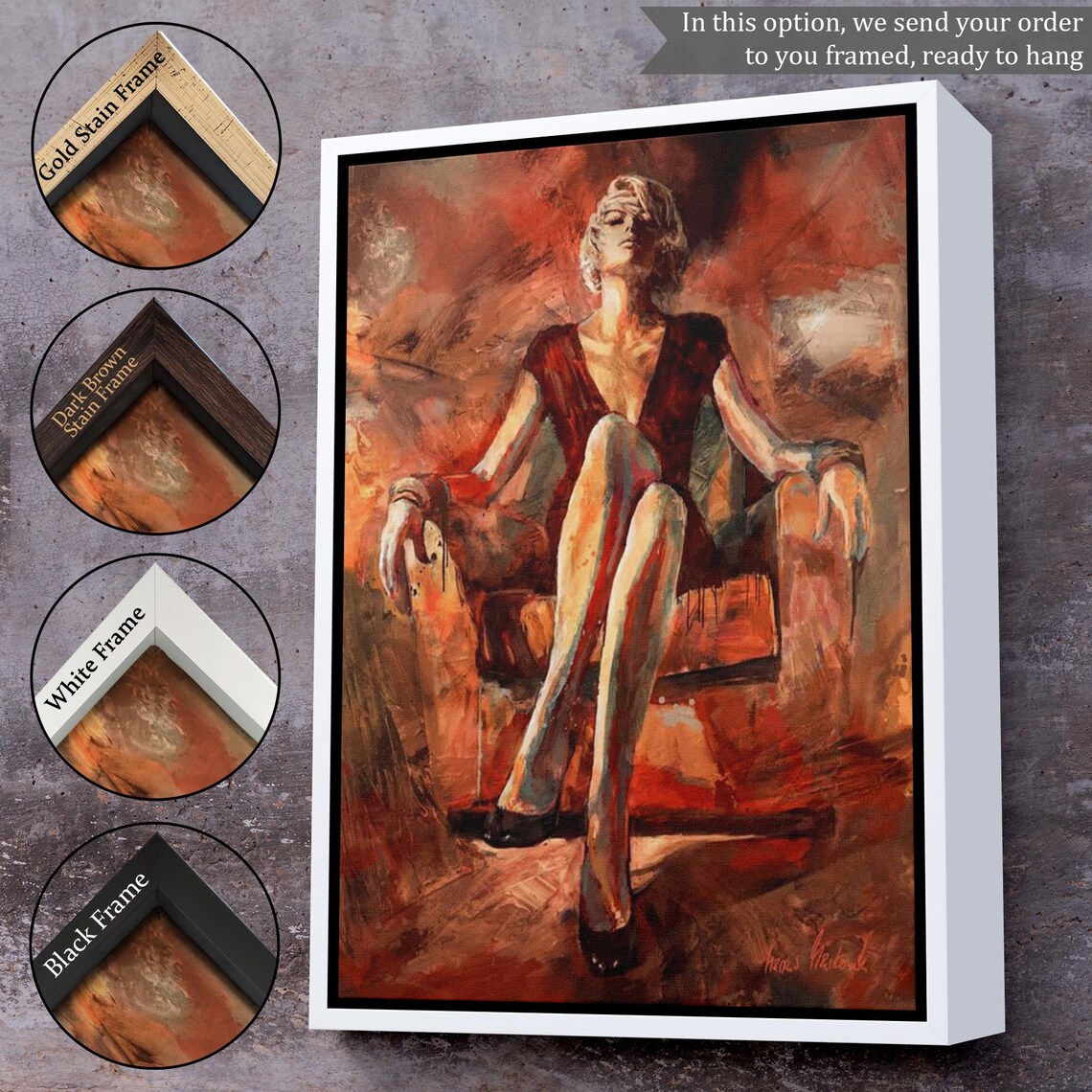 Seated Woman In Red Dress On Sofa Warm Impressionist Oil Painting Poster - Image 3