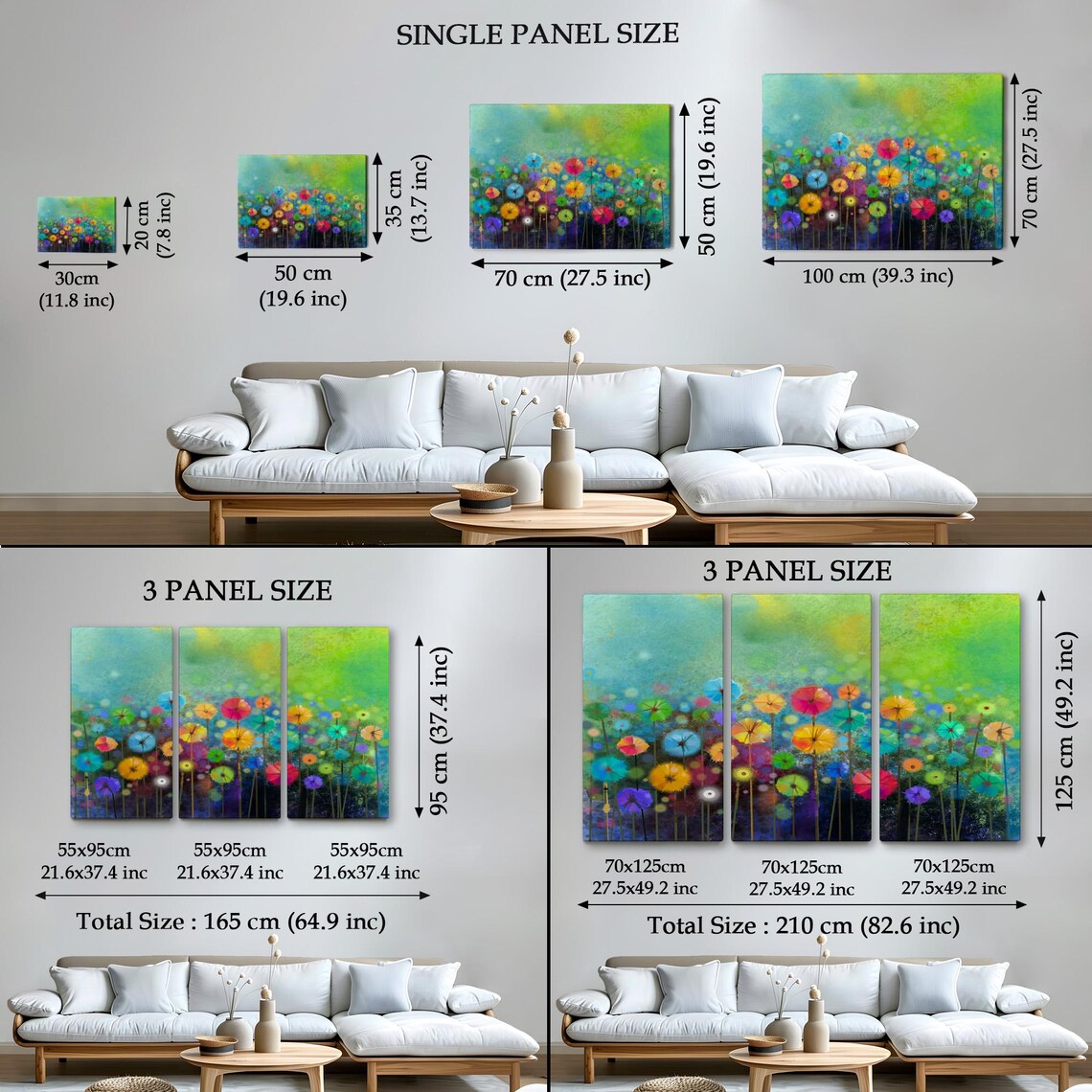 Colorful Abstract Flowers Watercolor Painting Green Background Print - Image 4