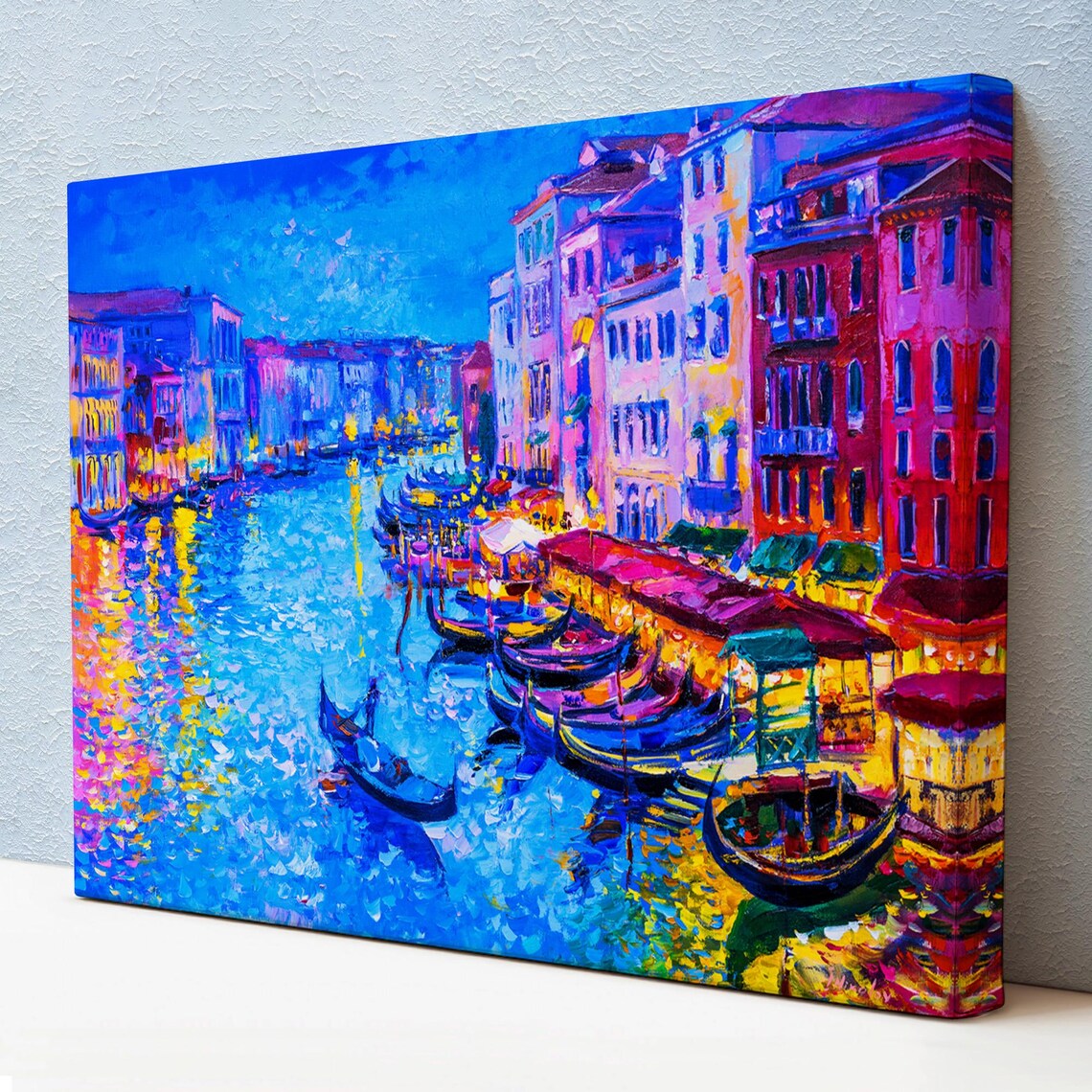 Venice Italy Grand Canal Gondolas Glowing Night Painting Travel Poster