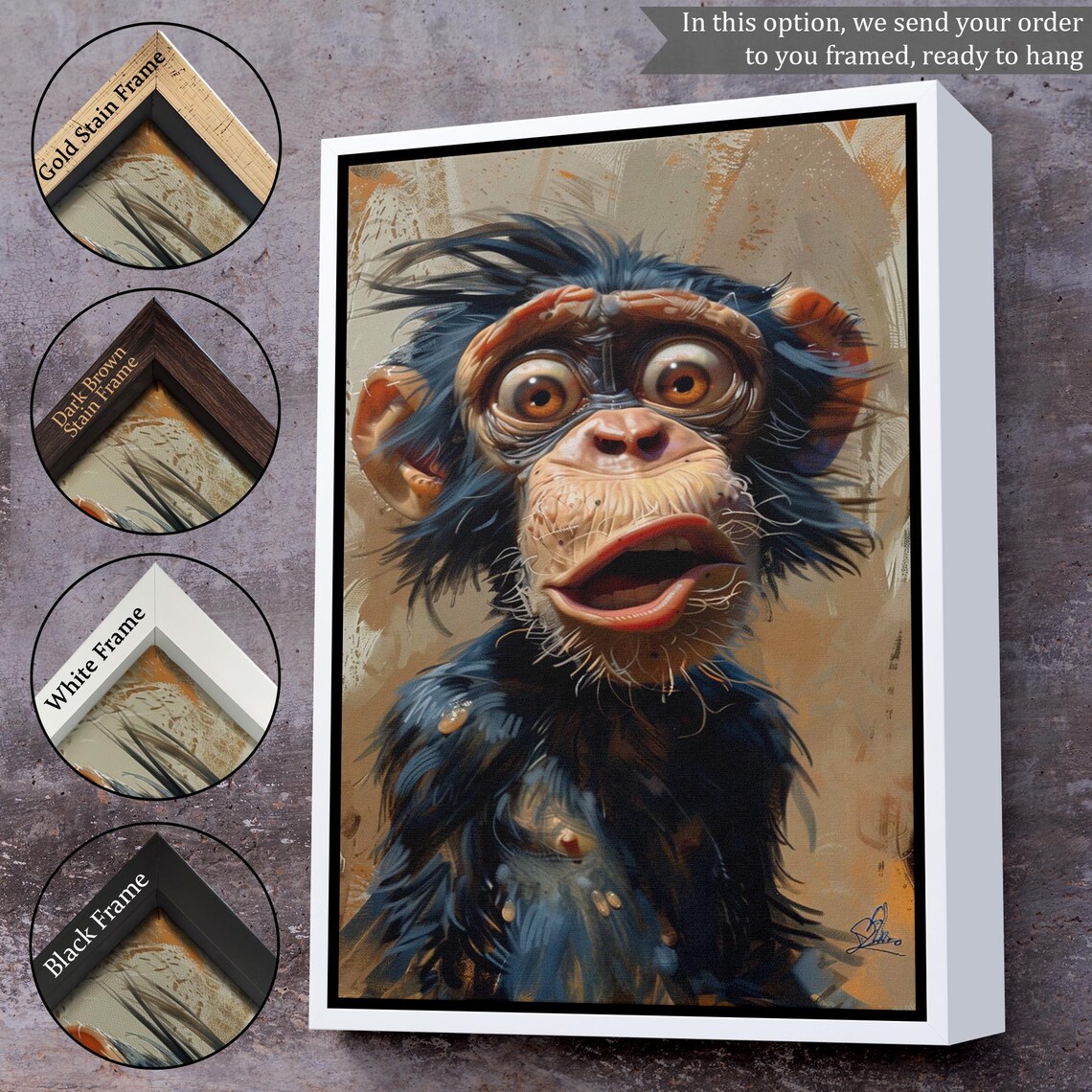 Surprised Baby Chimpanzee Wide Eyes Funny Expressive Animal Art Poster - Image 3