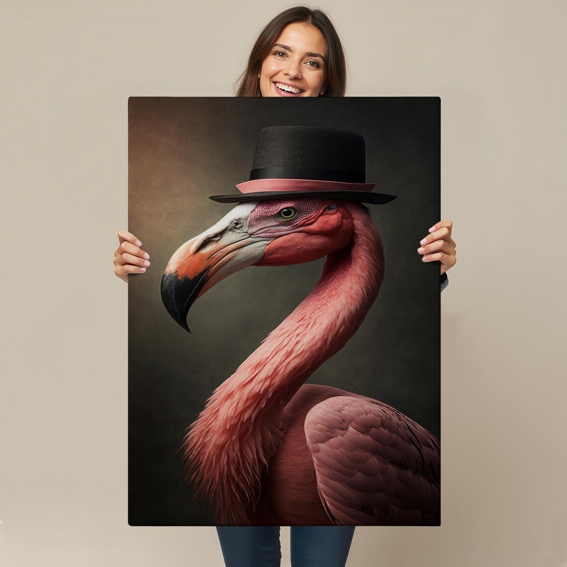 Flamingo Wearing Top Hat Classic Portrait Quirky Animal Art Print - Image 4