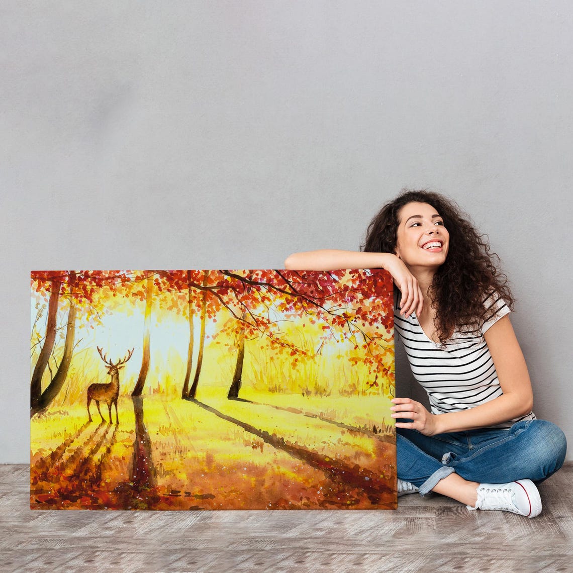 Graceful Deer Golden Autumn Forest Sunlight Sparkling Nature Poster