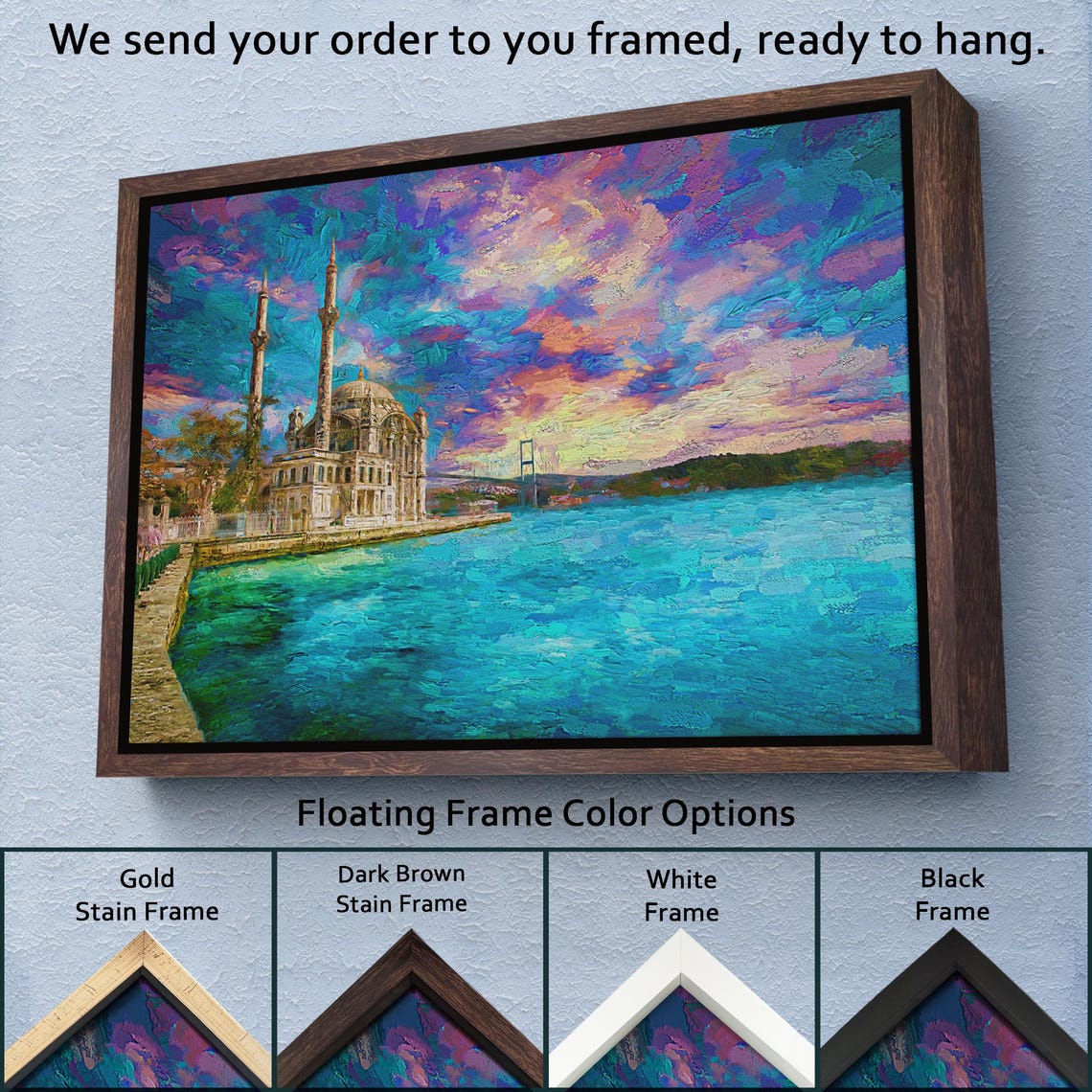 Istanbul Ortakoy Mosque Bosphorus Water Colorful Sunset Skyline Poster - Image 3