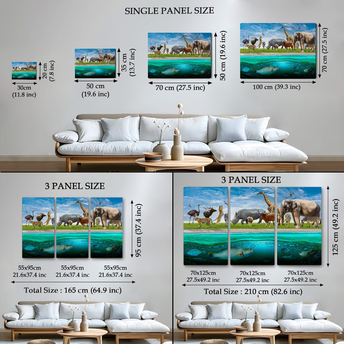 Animal Kingdom Land Sea Wildlife Collage Elephant Giraffe Tiger Print - Image 4