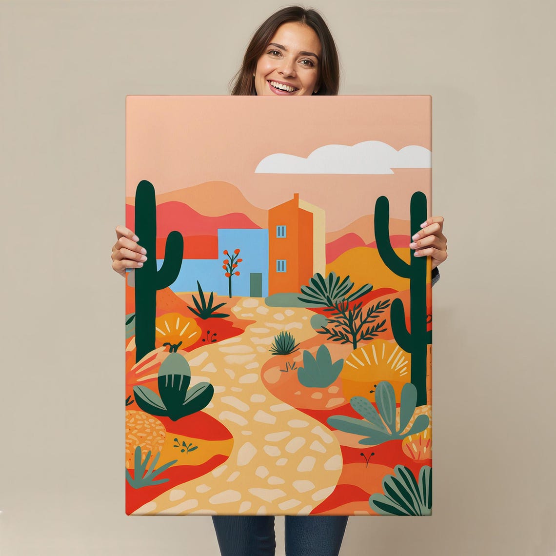 Sunny Desert Cactus Trail Southwest Minimalist Botanical Art Poster - Image 4