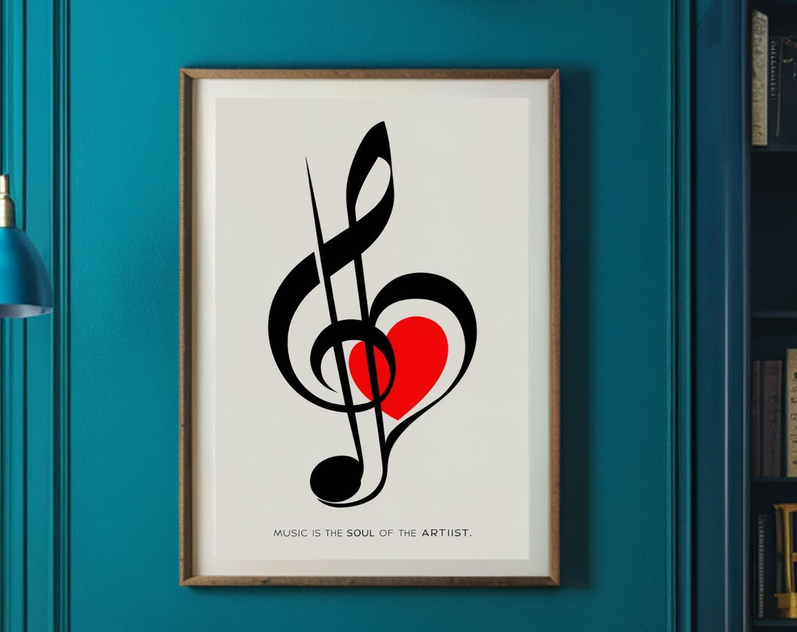 Big Treble Clef Heart Love Red Music Note Minimalist Art Poster