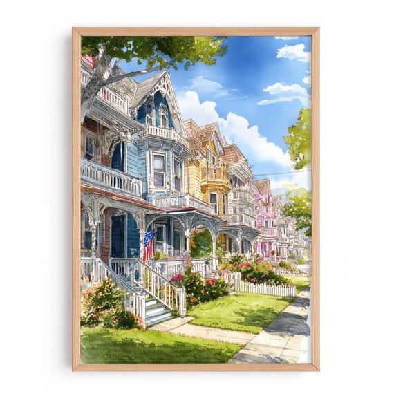 Cape May Print Victorian Houses Wall Art New Jersey Beach Town Painting Coastal Architecture Decor Seaside Summer Poster