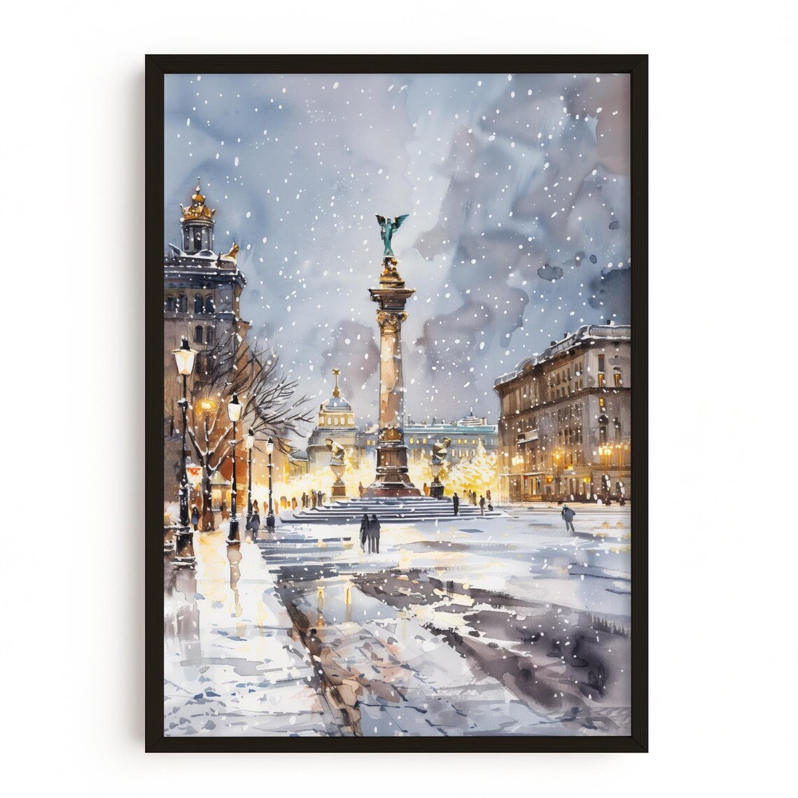 Kyiv Winter Art Print, Independence Square Travel Poster