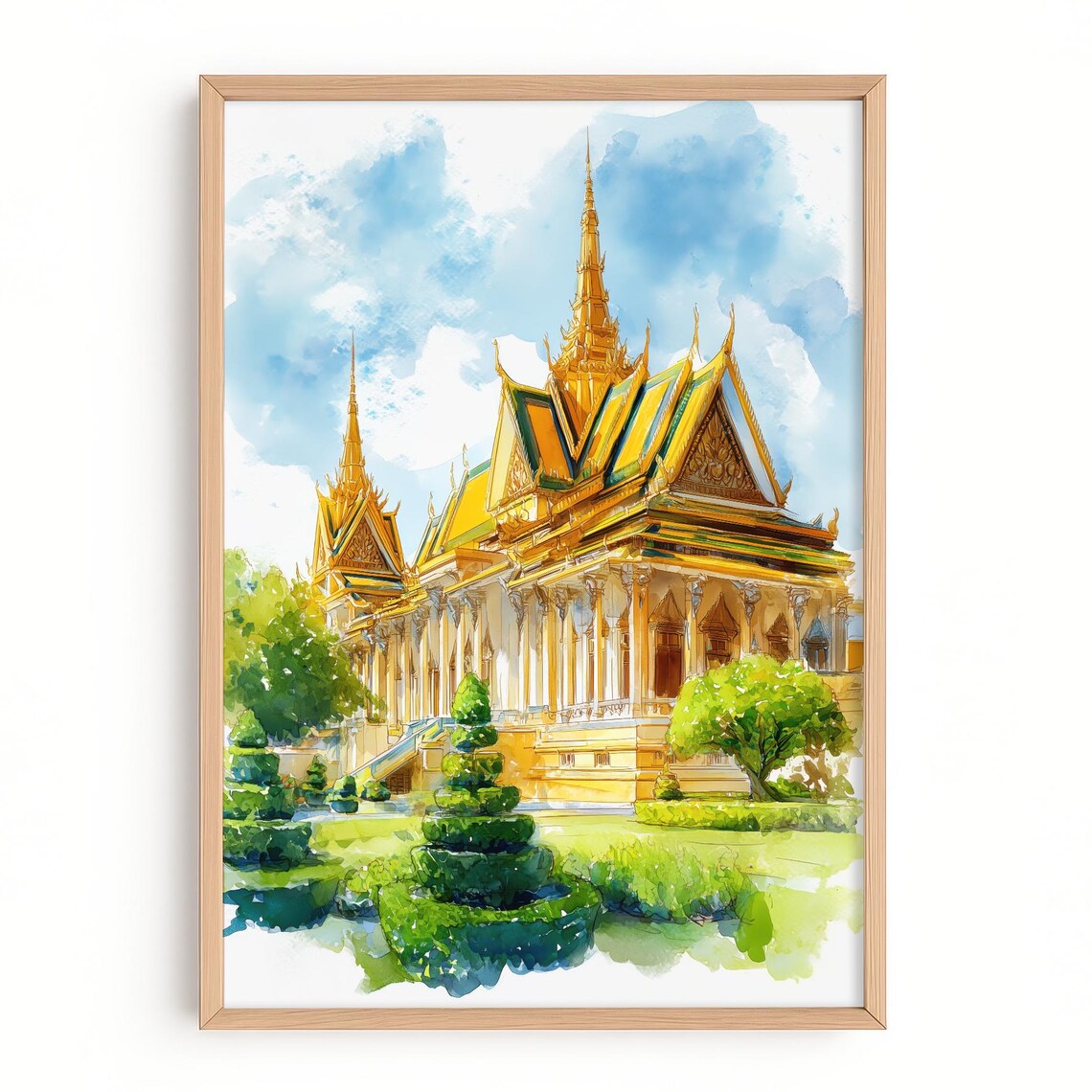 Royal Palace Phnom Penh Golden Temple Cambodia Watercolor Poster
