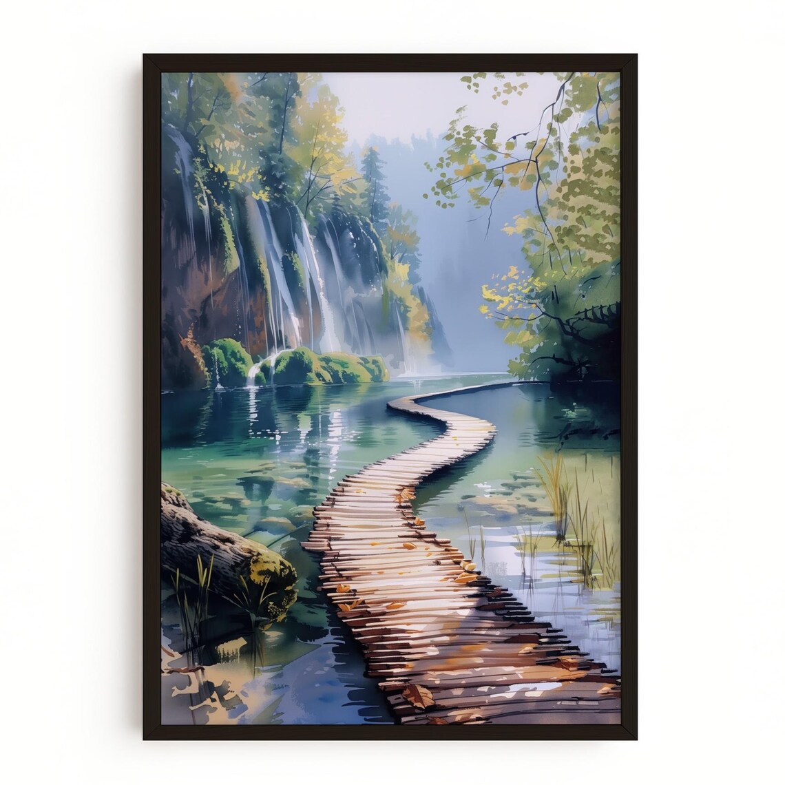 Plitvice Lakes Croatia Wooden Boardwalk Waterfall Landscape Art Poster