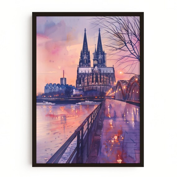 Cologne Cathedral Print Klner Dom Wall Art Skyline Painting Hohenzollern Bridge Artwork Germany Travel Decor