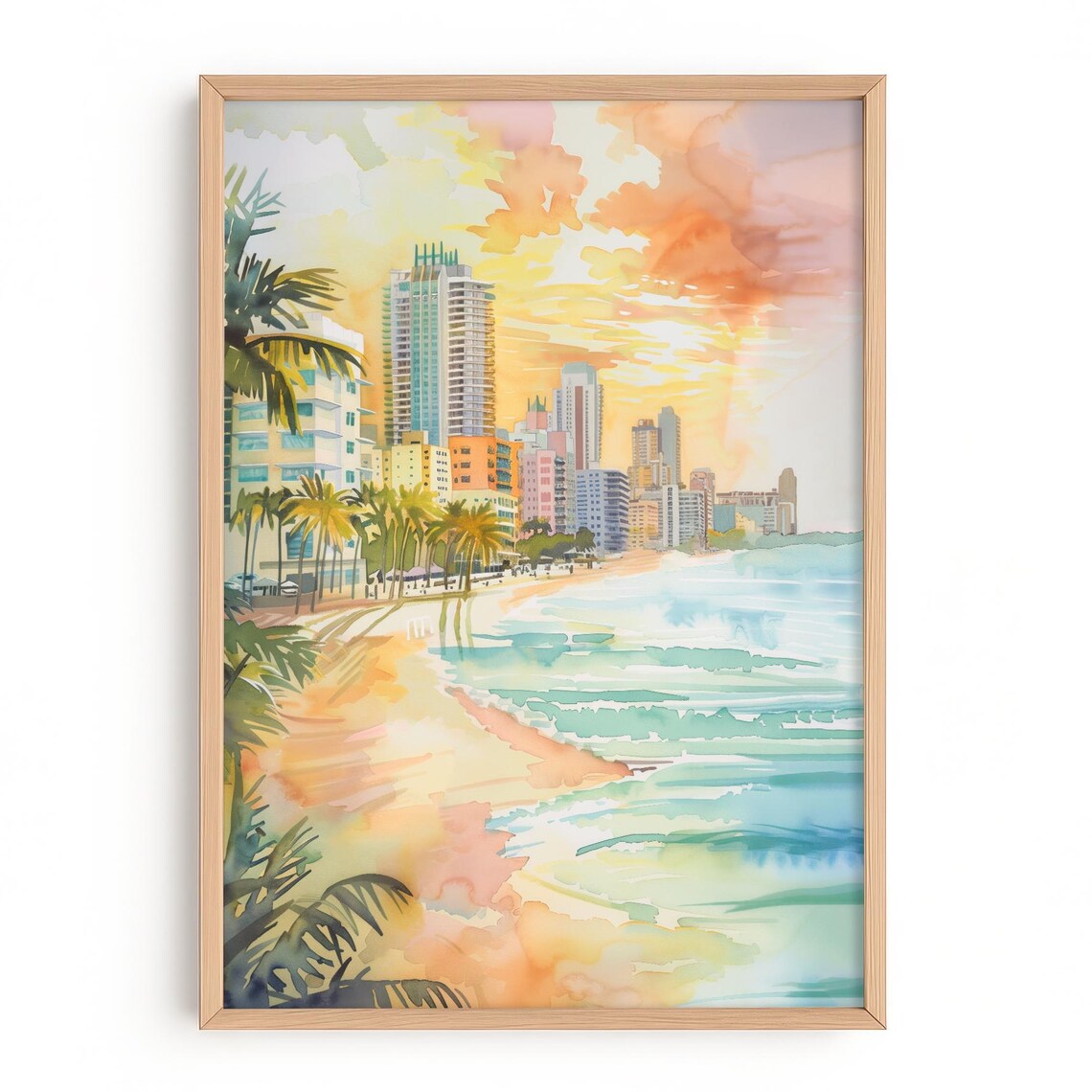 Miami Beach Watercolor Art Print, Florida Coastal