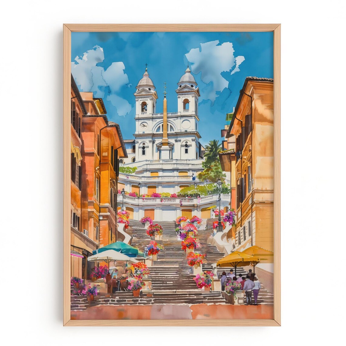 Rome Spanish Steps Watercolor Travel Poster, Italy
