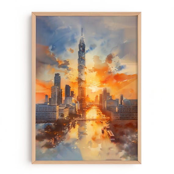 Taipei Watercolor Wall Art Print Taiwan City Travel Poster Painting
