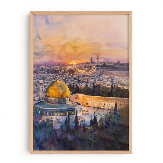 Jerusalem Watercolor Print Dome Of The Rock Old City Wall Art