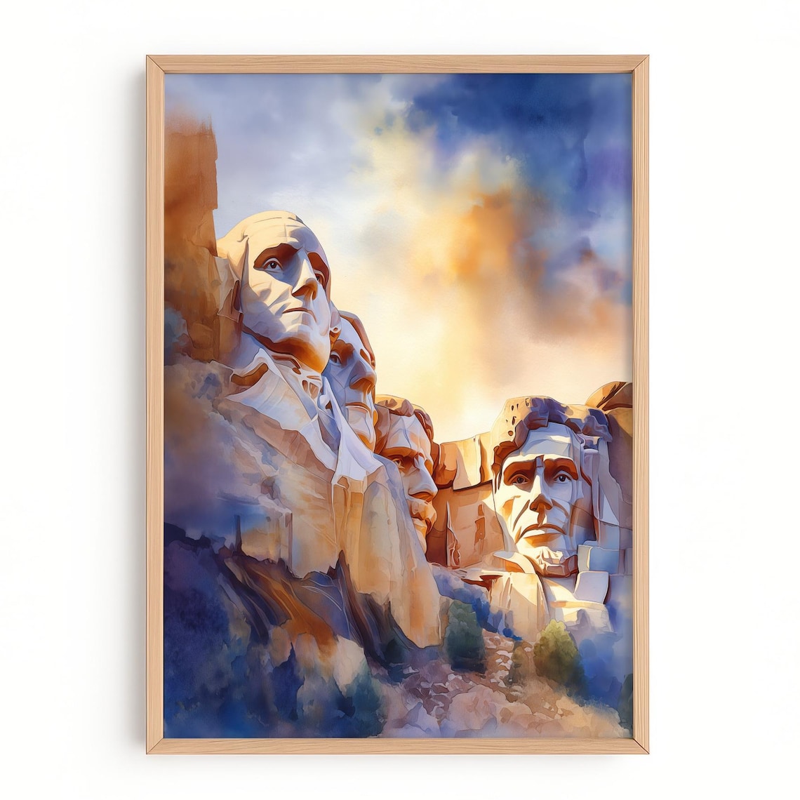 Mount Rushmore South Dakota Sunset Watercolor Landmark Art Poster
