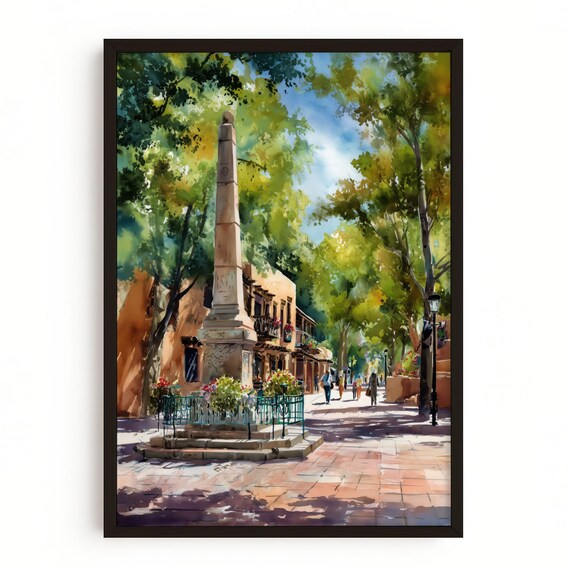 Santa Fe Historic Plaza Art Print, Southwest Landmark