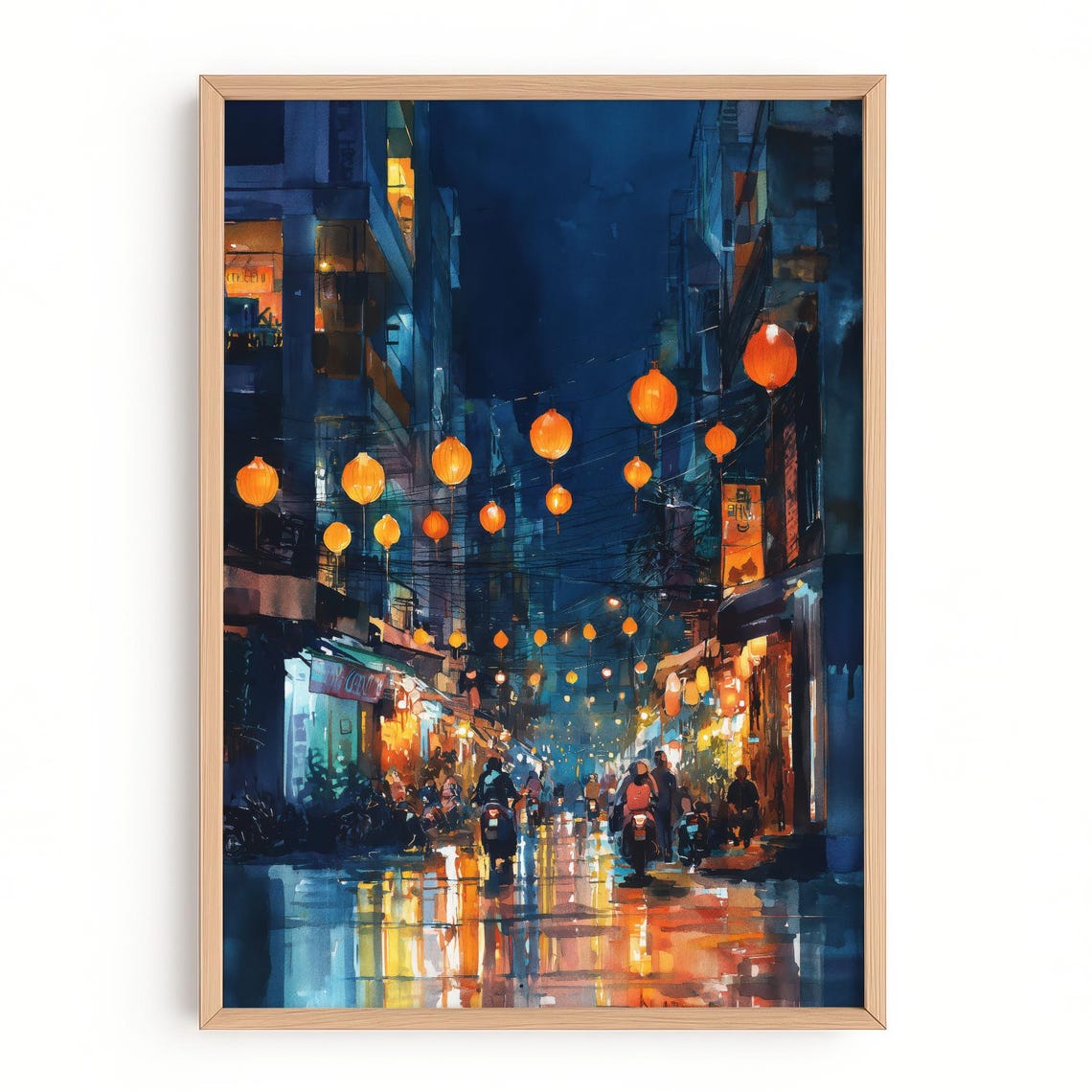Ho Chi Minh City Print Vietnam Night Street Wall Art Saigon Lantern Painting Southeast Asia Travel Poster Urban Cityscape Decor