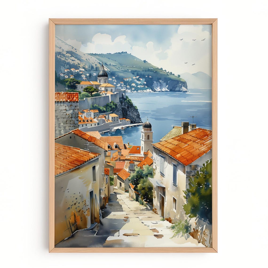Dubrovnik Croatia Old Town Red Roofs Adriatic Sea Watercolor Poster