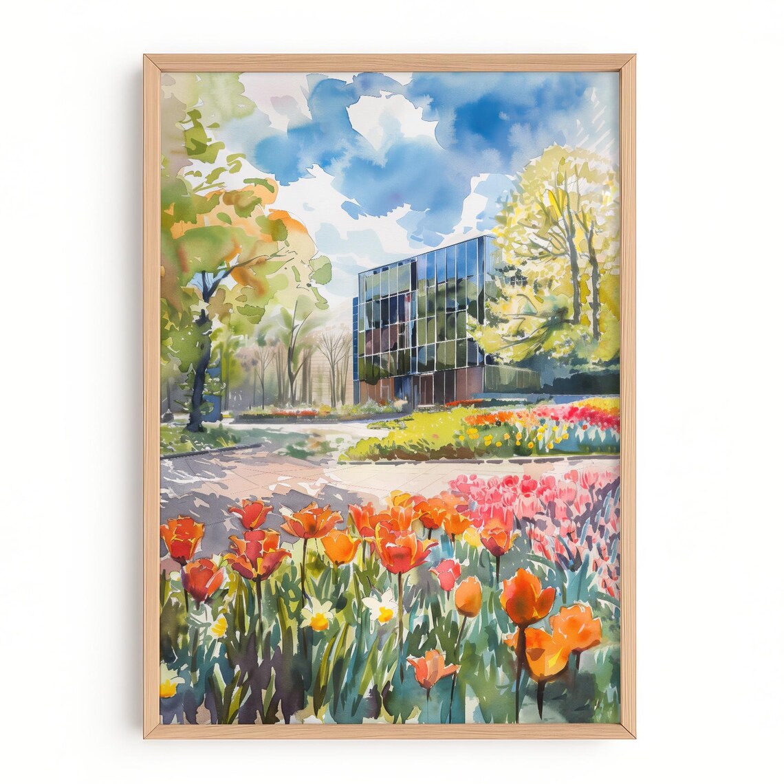 Museum Boijmans Rotterdam Tulip Garden Watercolor Painting Art Poster