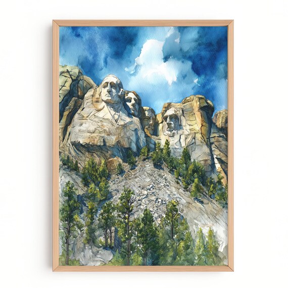 Mount Rushmore Watercolor National Park Trees Landmark Art Poster