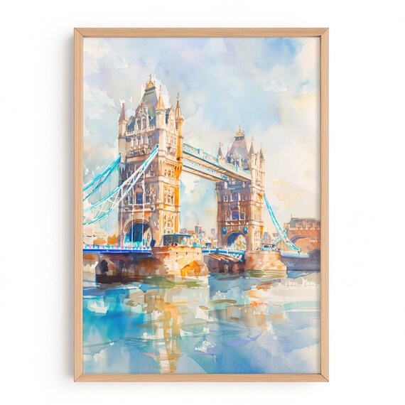 London Tower Bridge Watercolor Print Uk City Wall Art