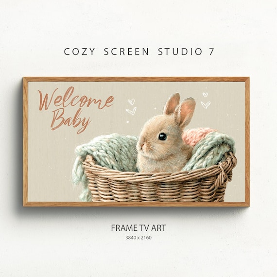 Welcome Baby Bunny Basket Sweet Little Nursery Wall Art Decor