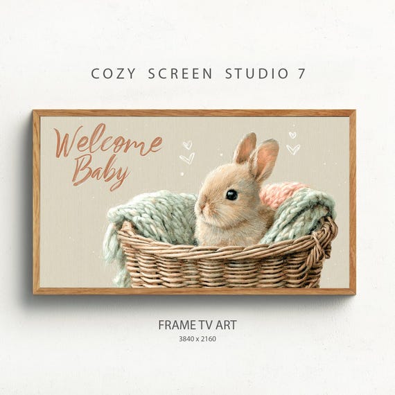 Welcome Baby Frame Tv Art Bunny Shower Nursery Decor