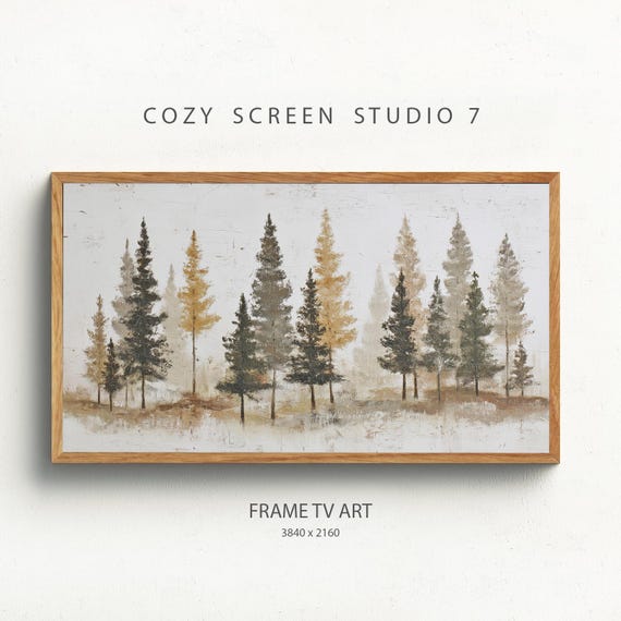 Winter Pine Trees Frame Tv Art Farmhouse Decor