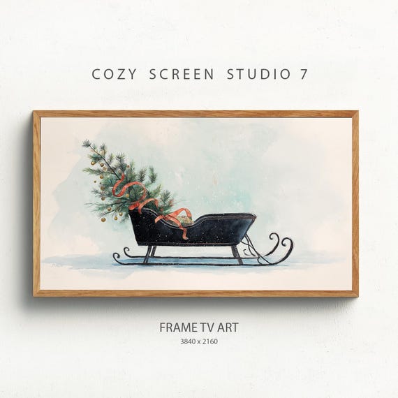 Christmas Sleigh Frame Tv Art Winter Farmhouse Decor