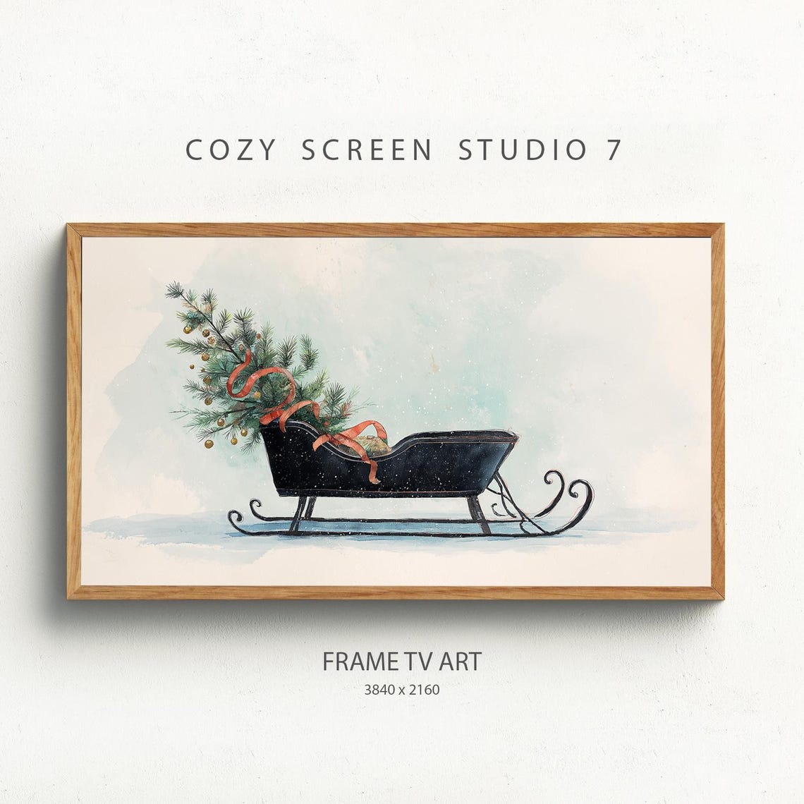 Christmas Sleigh Frame Tv Art Winter Farmhouse Decor