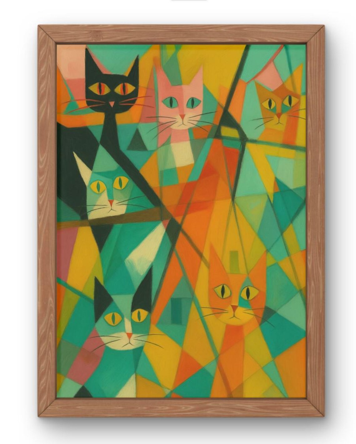 Colourful Geometric Cat Art Print Modern Abstract Feline Wall Decor Lover Gift Sizes A5a1