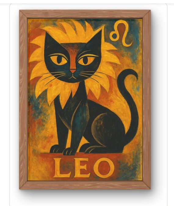 Leo Cat Zodiac Art Print Vintage A Strology Wall For Season Whimsical Horoscope Decor Lovers Gift