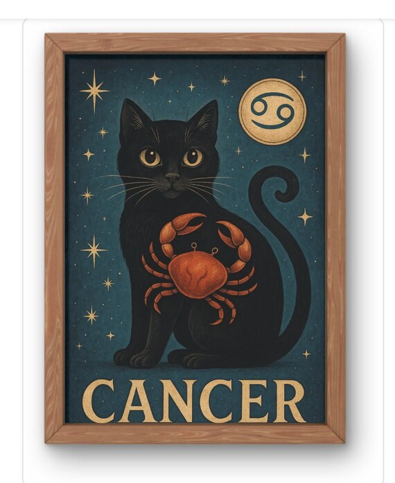 Cancer Cat Zodiac Art Print Vintage A Strology Wall For Season Whimsical Horoscope Decor Lovers Gift