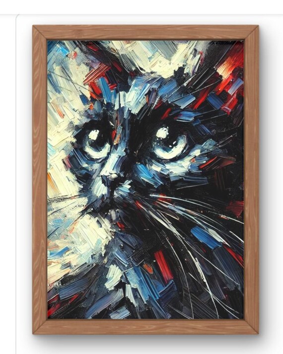 Black Cat Impressionist Impasto Close Up Portrait Art Poster