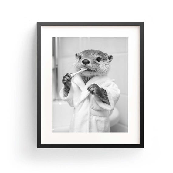 Baby Otter Bathrobe Bath Bathroom Humor Art Print