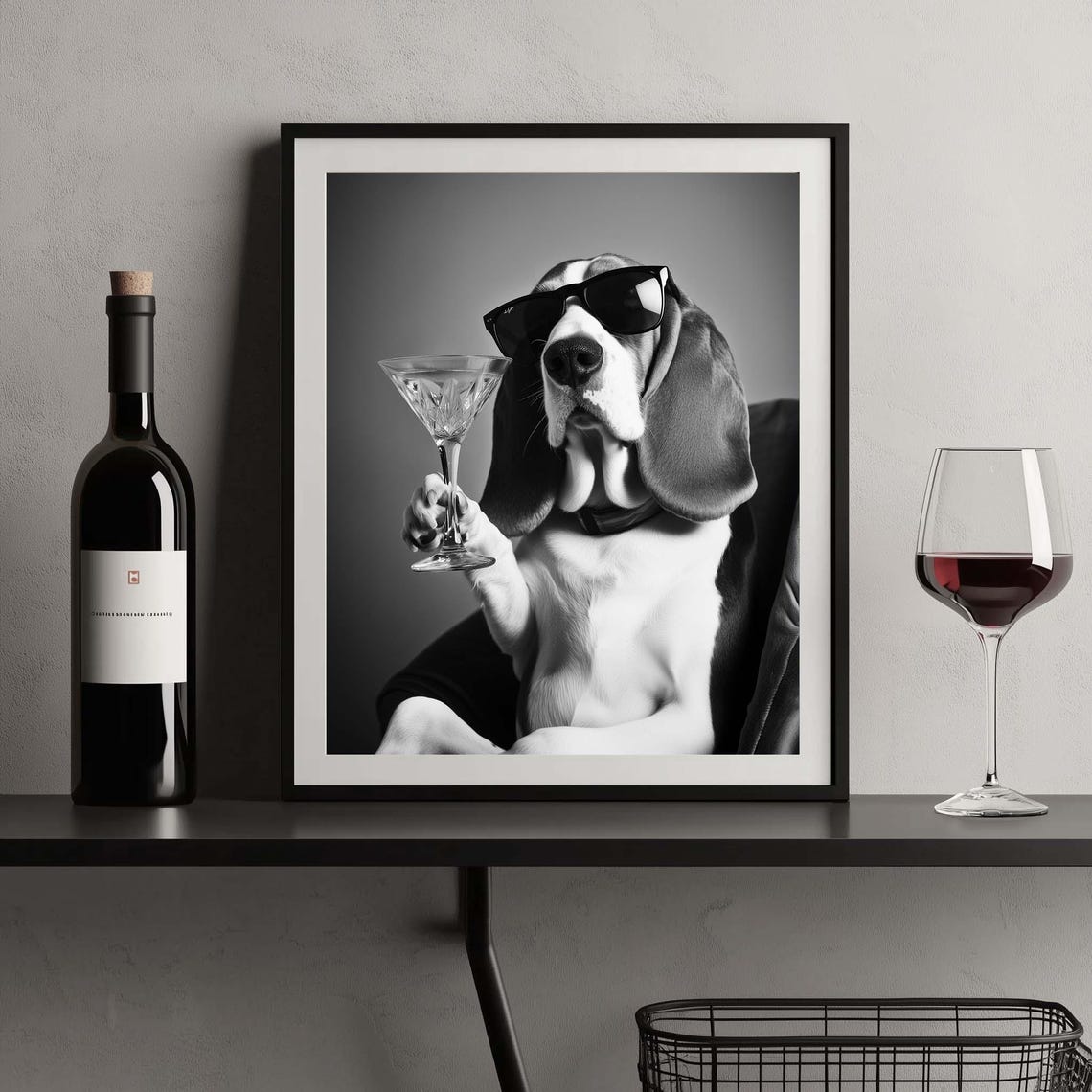 Laid Back Basset Hound In Sunglasses Holding A Classic Martini Poster