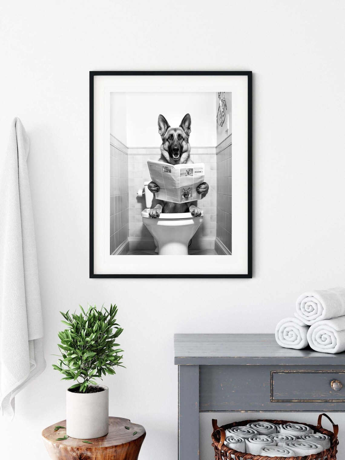 German Shepherd Funny Bathroom Dog Art Print - Image 3