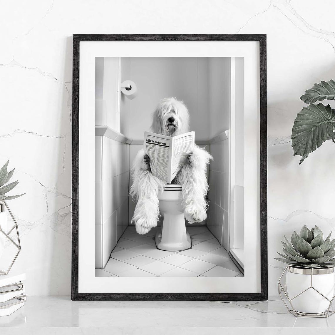 Old English Sheepdog Wall Art Print Dog Gift English Sheepdog Pet Dog Art Bath Time Art Animal Bathtub Animal Art Bathroom Wall Decor - Image 2