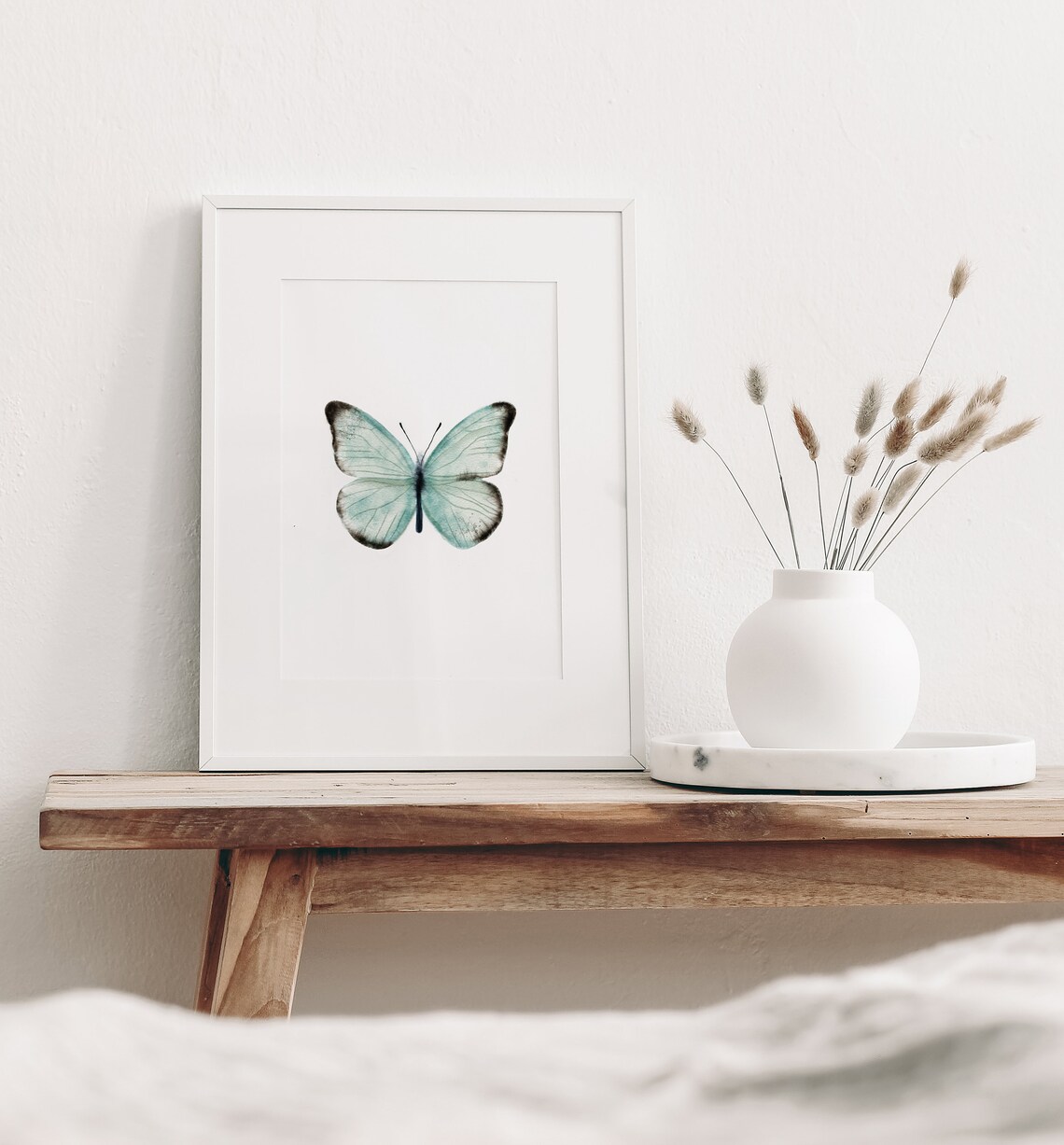 Blue Teal Butterfly Watercolor Boho Art Print - Image 3