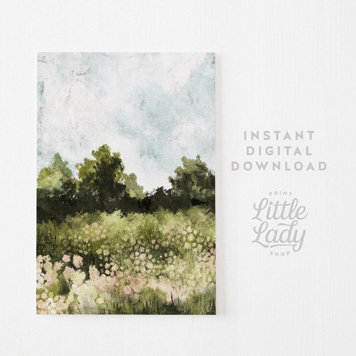 Wildflower Landscape Vintage Style Art Print