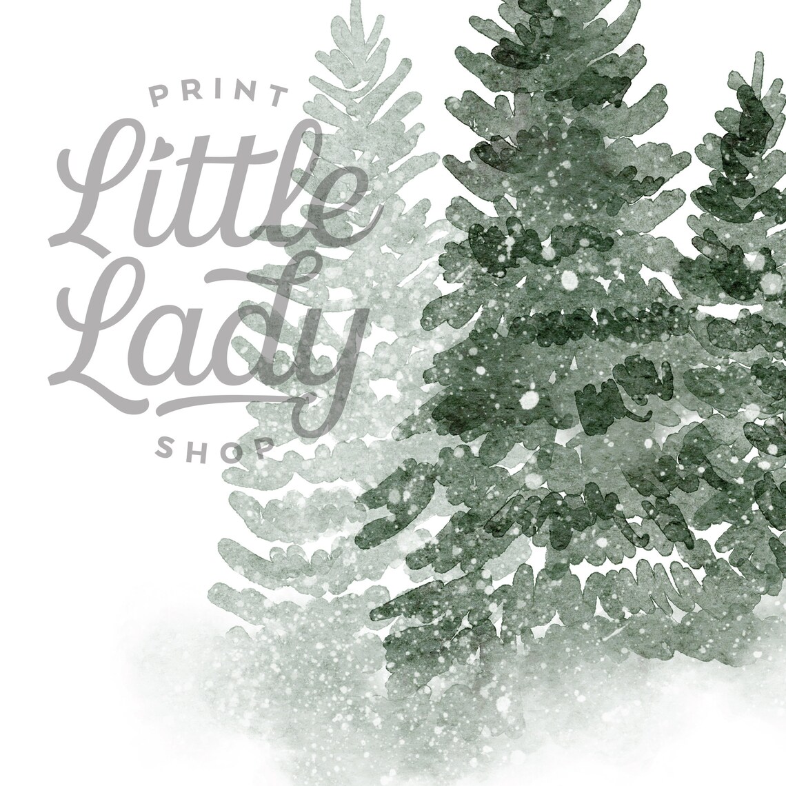 Christmas Winter Forest Pine Tree Watercolour Art Print - Image 3