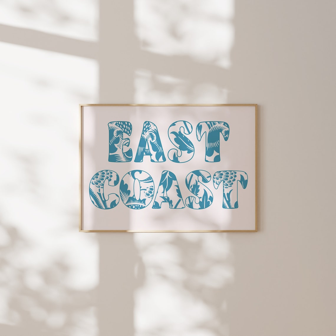 East Coast Blue Paisley Patterned Letters Coastal Decor Poster - Image 2