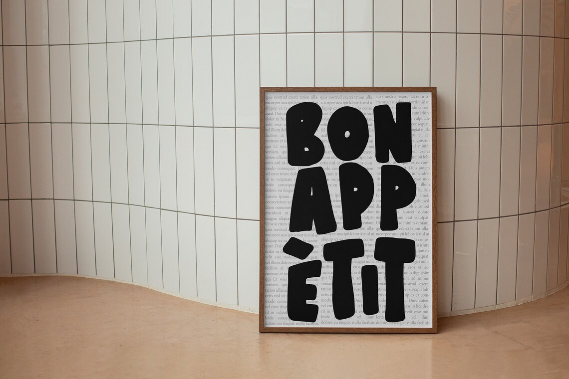 Bon Appetit Bold French Food Quote Newspaper Background Poster - Image 3